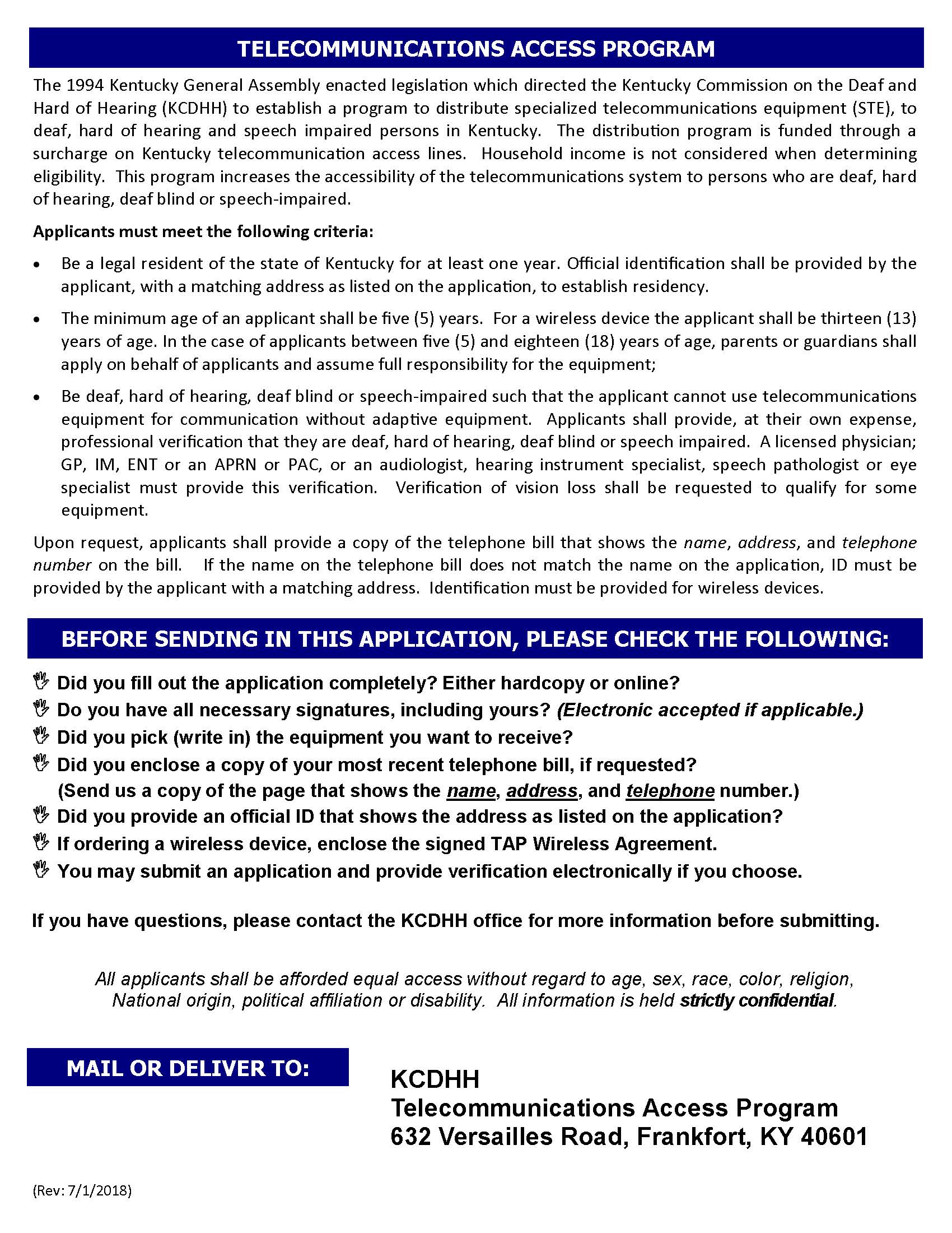 Picture of the page 4 of a KCDHH TAP application.